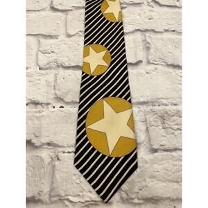 Sharper Image Men’s Formal Retro Silk Neck Tie Stars Black Yellow White Stripes